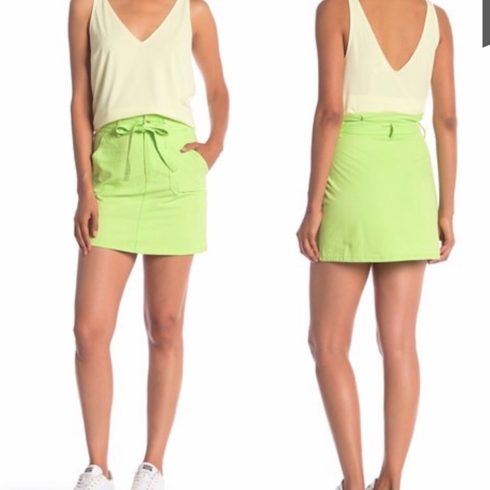 Know One Cares Tie Front Paperbag Mini Skirt Neon